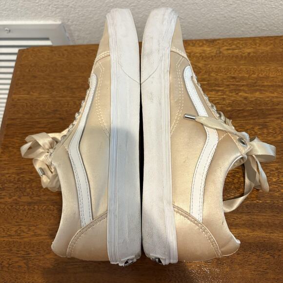 Vans Old Skool Shoes Women 9.5 Ballet Pink Champagne Satin Ribbon Laces Skate - Picture 8 of 10